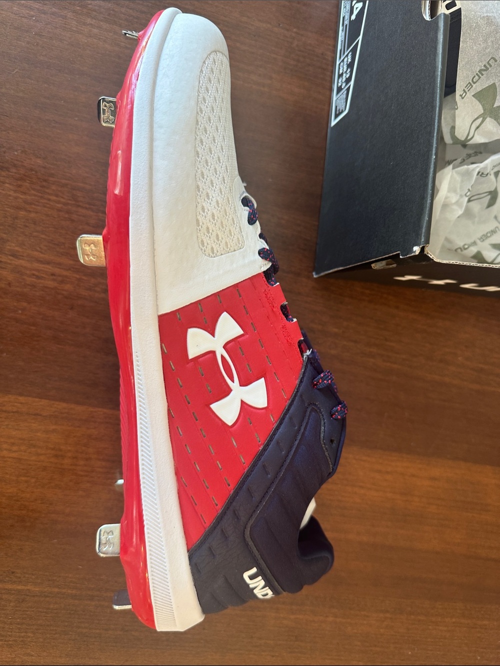 Under Armour Red White Navy Men's Baseball Metal Cleats